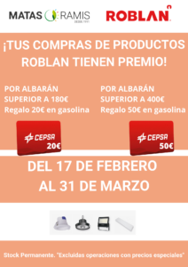 Diseño promoción en Matas Ramis. Por la compra de productos Roblan te regalamos tarjetas de gasolina